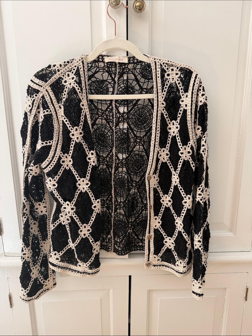 Solitaire Black Lace Crochet Cardigan with Cream Lining